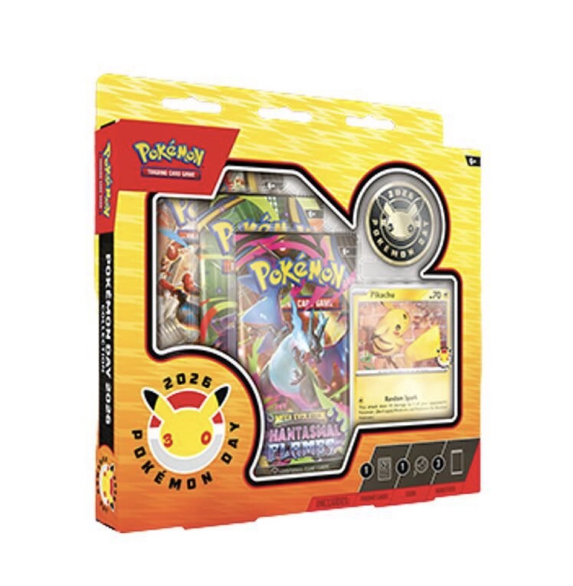 Pokémon TCG 2026 Pokémon Day 30th Anniversary Collector’s Box – Phantasmal Flames Booster + Pikachu Promo & Commemorative Coin