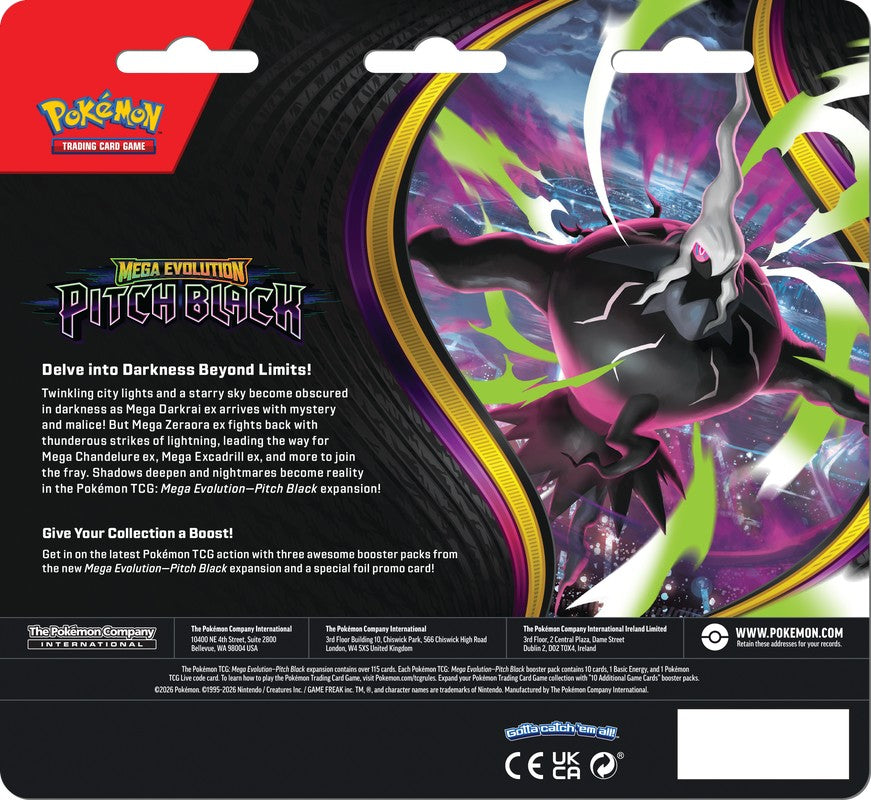 Pokemon Mega Evolution 5 Pitch Black 3-Pack Blister This is a pre-order product. Release date is 07/17/2026